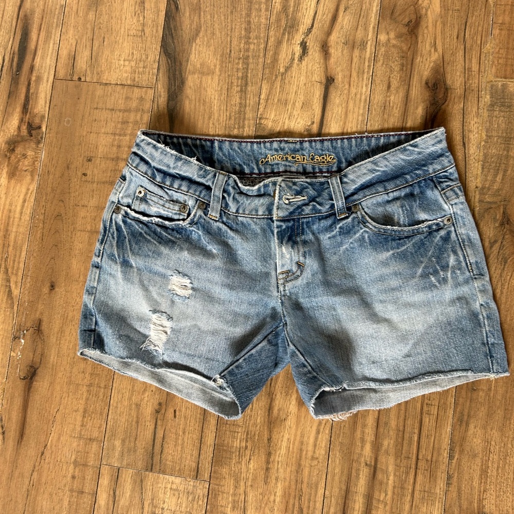 American Eagle Outfitters Light Wash Distressed Denim Shorts